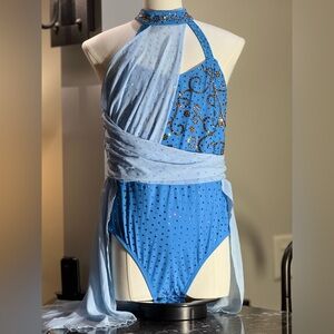 SALE! Blue Rhinestone Dance Costume Lyrical Dress CH XL / CH 16
